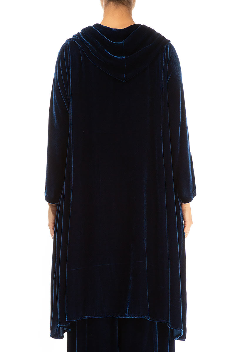 Cowl Neck Asymmetric Royal Blue Silk Velvet Tunic 2