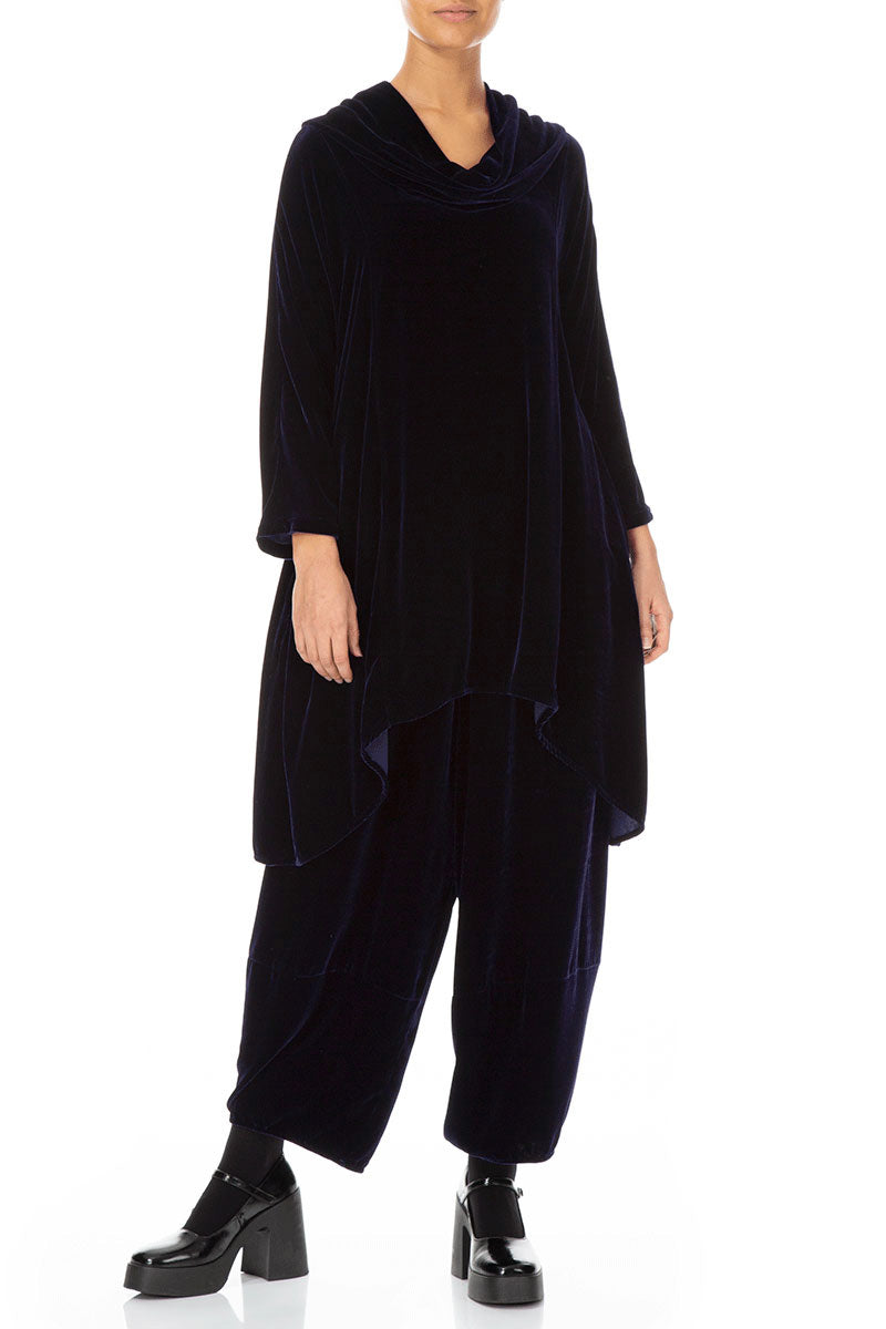 Cowl Neck Asymmetric Royal Purple Silk Velvet Tunic 4