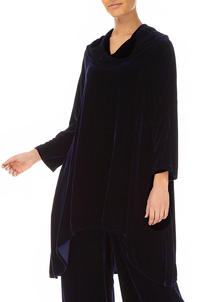 Cowl Neck Asymmetric Royal Purple Silk Velvet Tunic 3