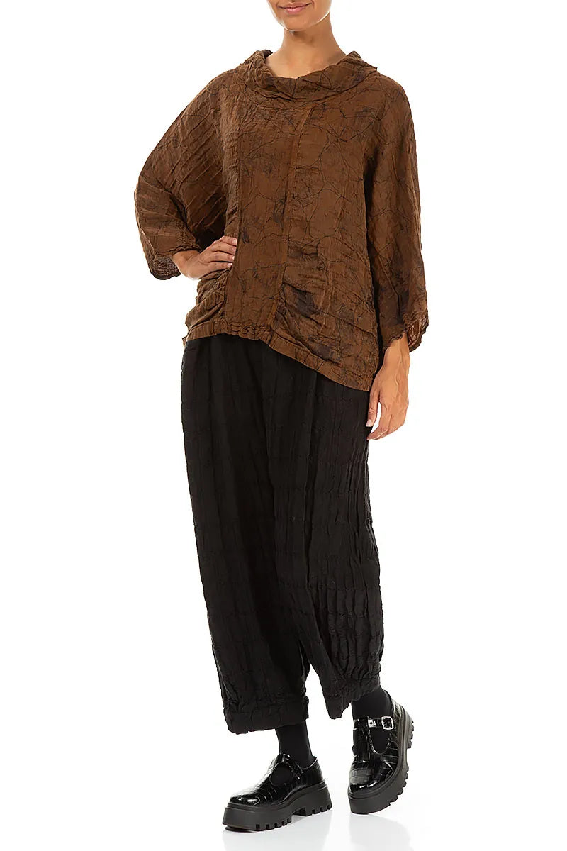 Chemisier en soie marbrée cuivrée vieillie à col bénitier