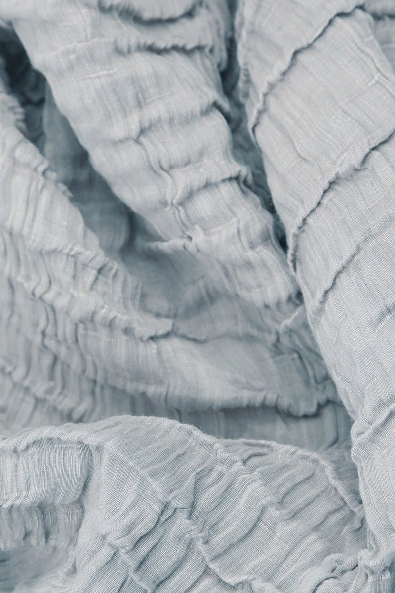 Cowl Neck Crinkled Silver Grey Silk Linen Blouse