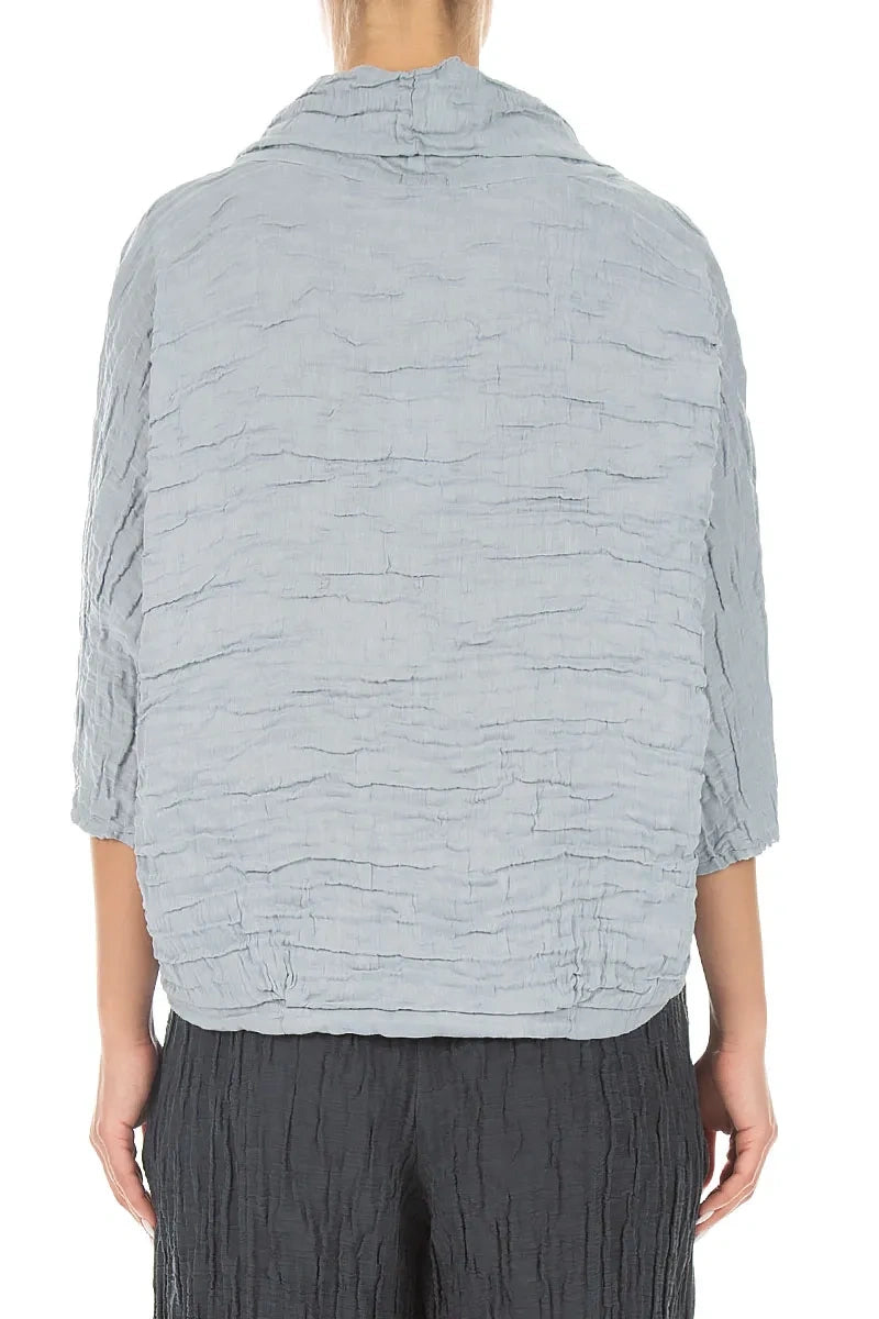 Cowl Neck Crinkled Silver Grey Silk Linen Blouse