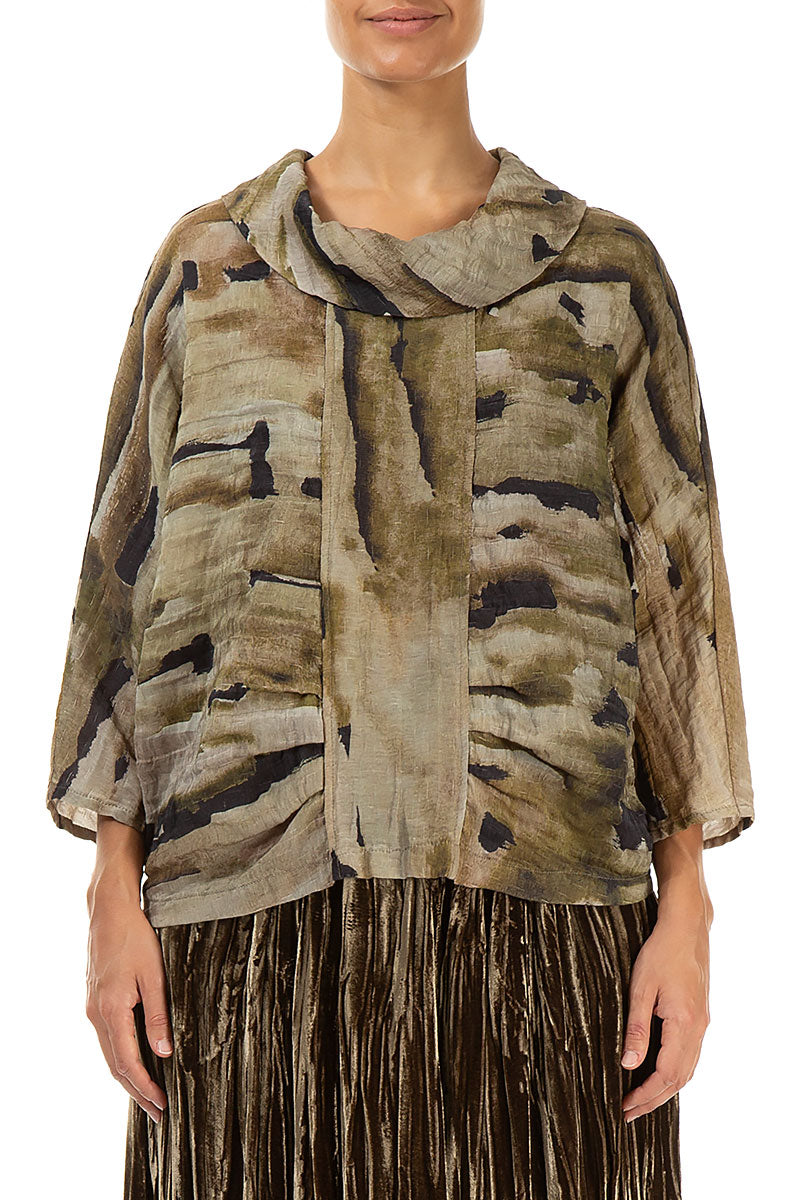 Cowl Neck Crinkled Terra Silk Blouse