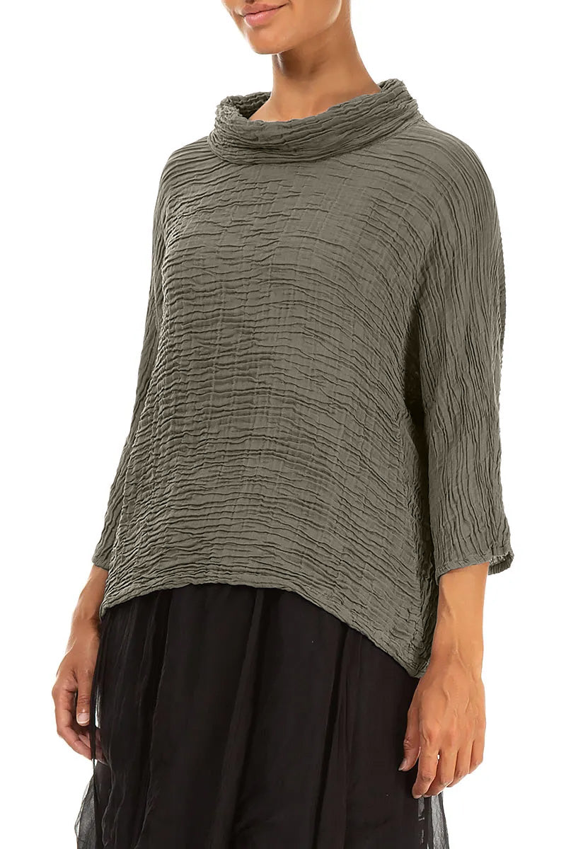 Cowl Neck Forest Mist Plissé Silk Blouse 3