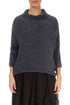 Cowl Neck Graphite Blue Plissé Silk Blouse 1