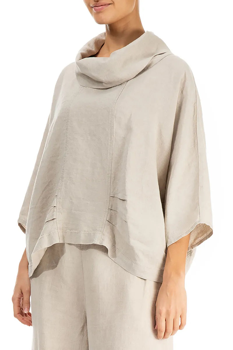 Cowl Neck Natural Linen Blouse 3