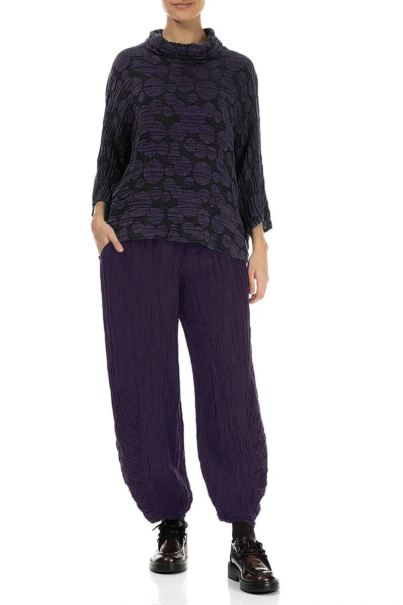 Ruched Hem Royal Purple Crinkled Silk Linen Trousers 4