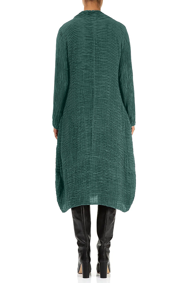 Cowl Neck Peacock Plissé Silk Dress 2