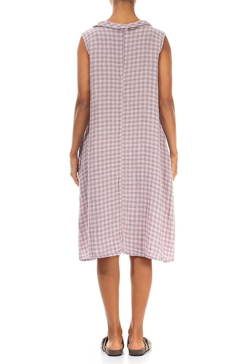 Cowl Neck Pink Check Linen Midi Dress 2