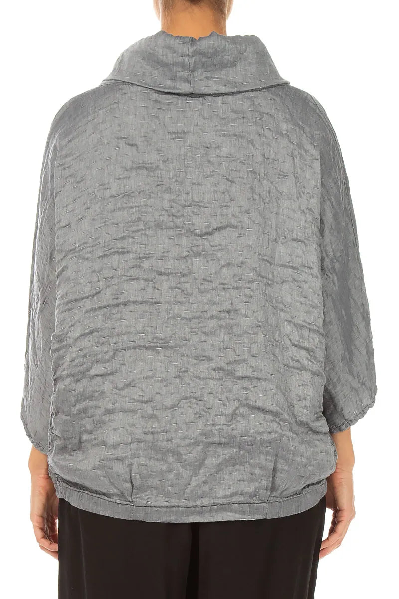 Cowl Neck Textured Silver Silk Blouse 2