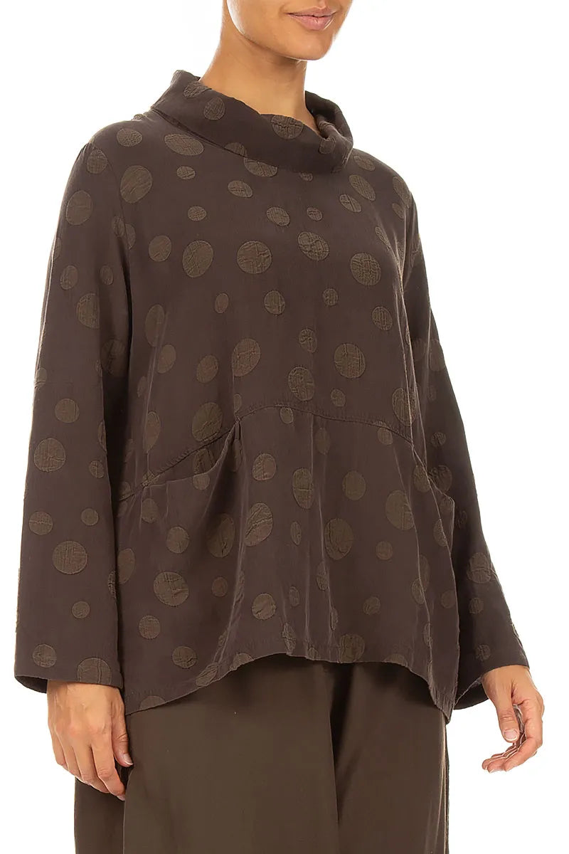 Blouse marron truffe en Soie et Coton bouillonnés à col bénitier