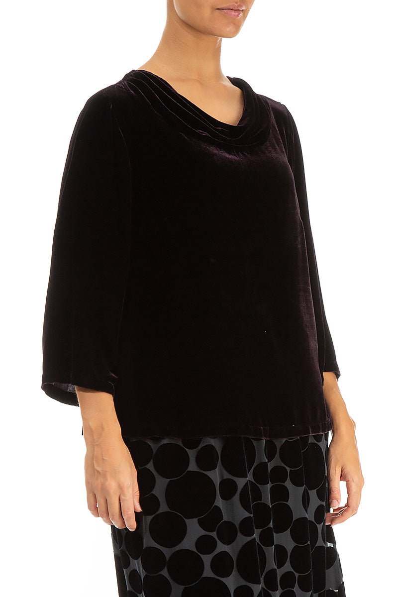 Cowl Neck Vintage Violet Silk Velvet Blouse 4