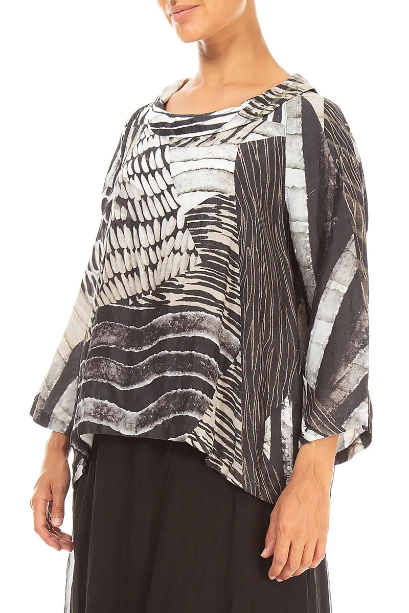Soft Cowl Neck Wild Ink Textured Silk Blouse 3