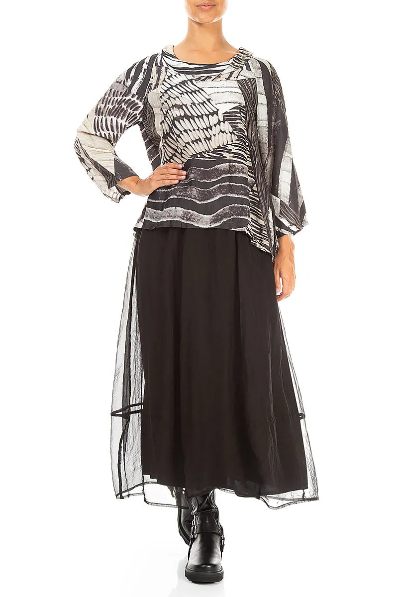 Soft Cowl Neck Wild Ink Textured Silk Blouse 4
