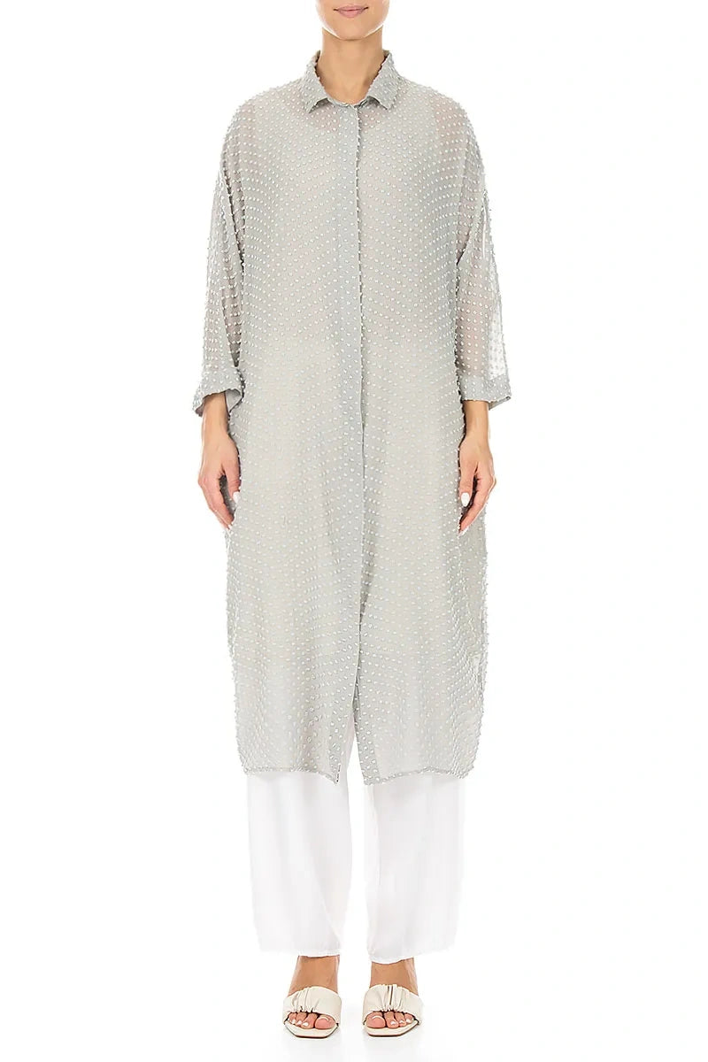 Cream Grey Dotty Silk Dress Jacket 1