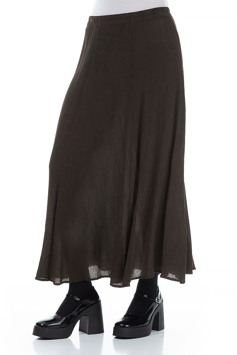 Crinkled Forest Brown Silk Viscose Skirt 3