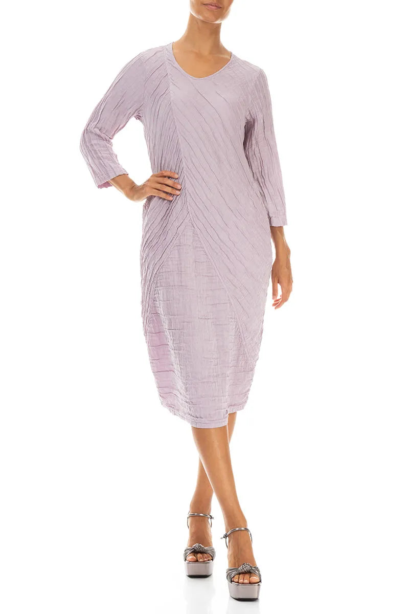 Crinkled Lilac Silk Linen Midi Dress 4