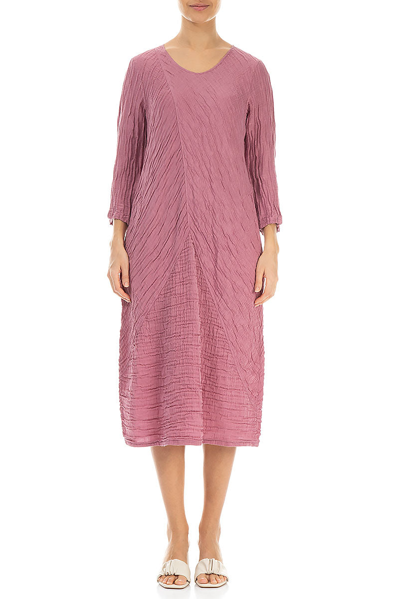 Crinkled Mauve Taupe Silk Linen Midi Dress 1