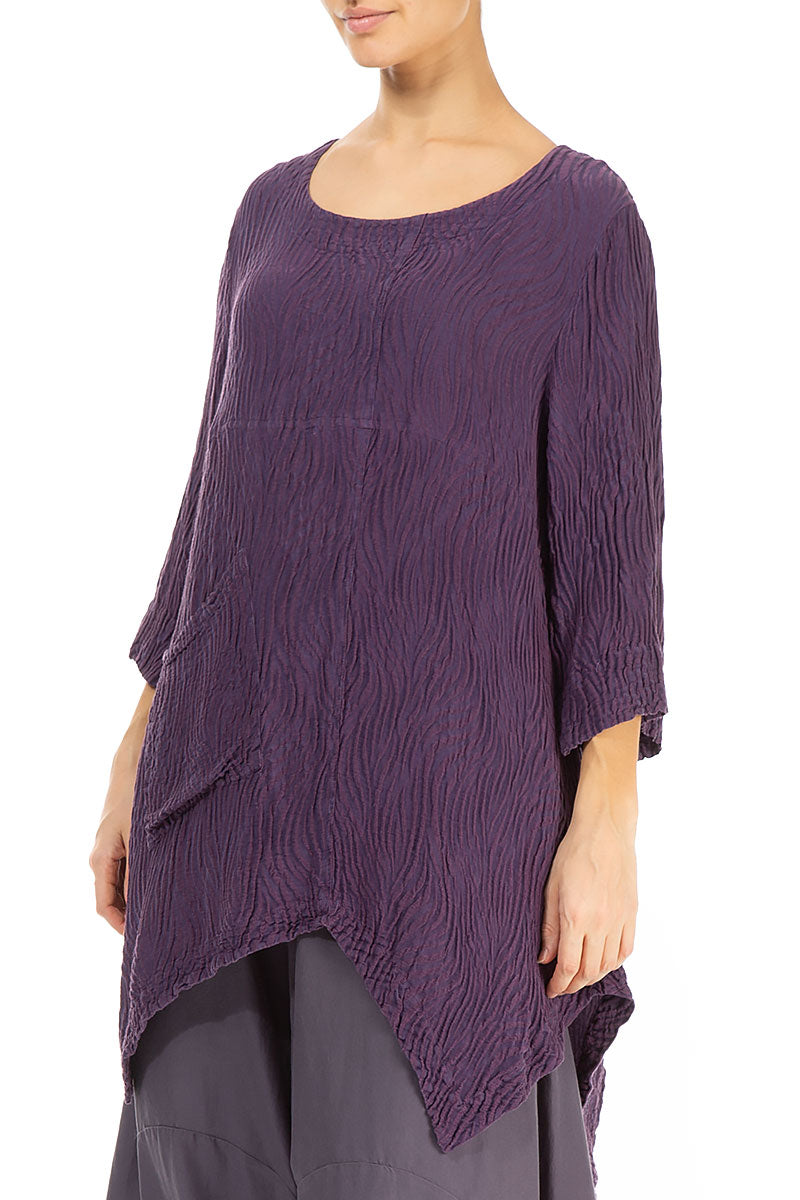 Crinkled Purple Waves Silk Linen Tunic 3