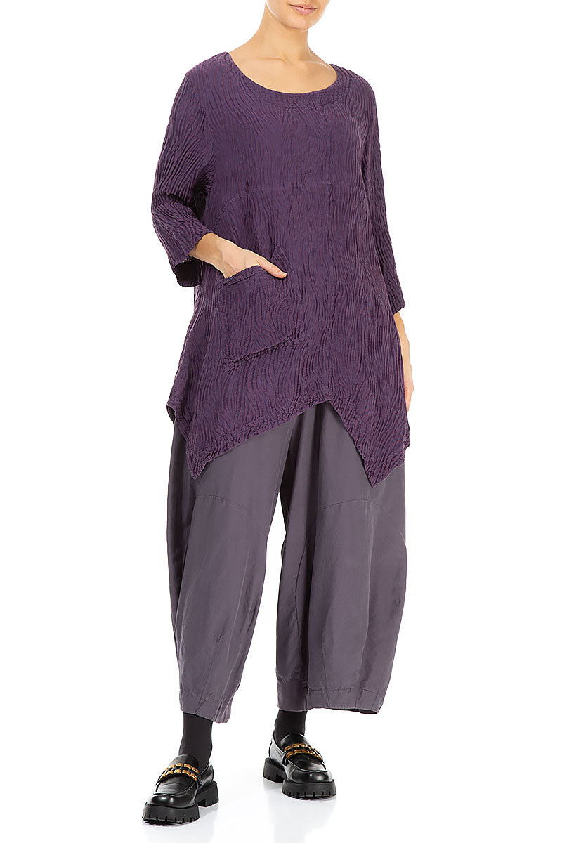 Crinkled Purple Waves Silk Linen Tunic 4