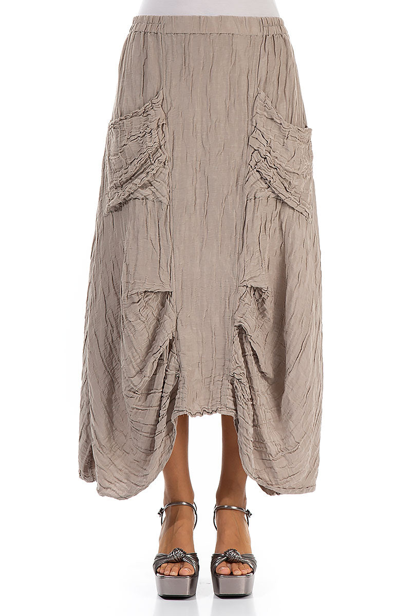 Crinkled Beige Silk Maxi Skirt 1