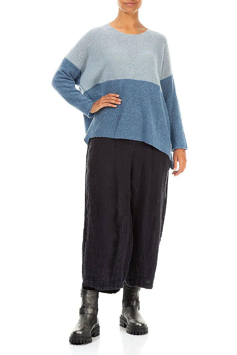 Cropped Back Pockets Slate Blue Mélange Linen Trousers 5