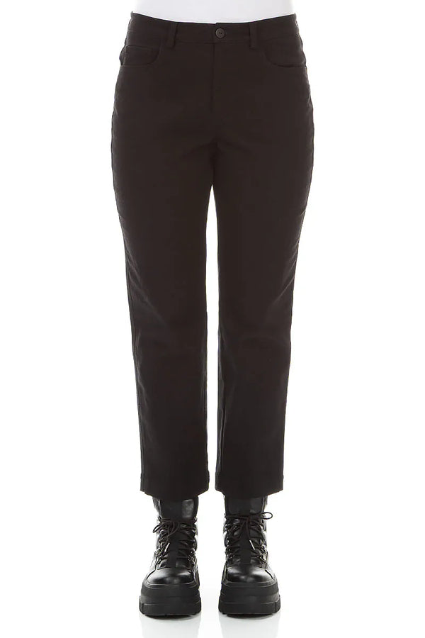 Cropped Black Denim Cotton Trousers 1