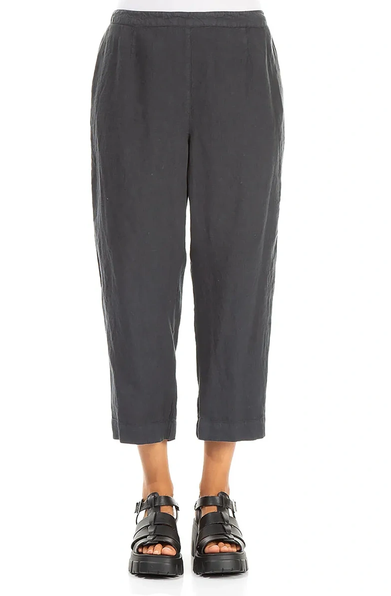 Cropped Graphite Linen Trousers