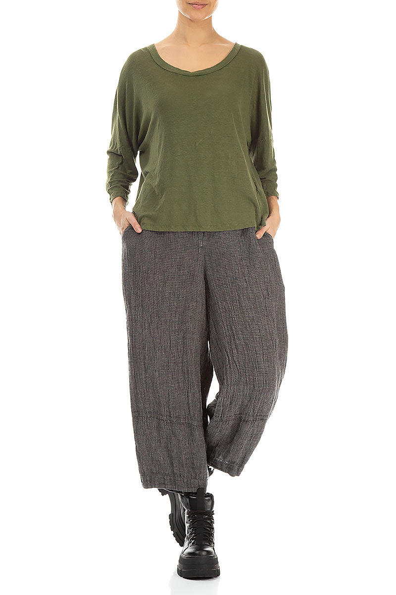 Cropped Loose Silver Sage Mélange Linen Trousers 4