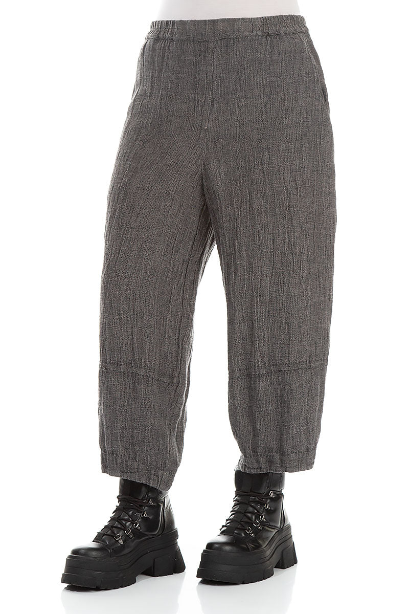 Cropped Loose Silver Sage Mélange Linen Trousers 3