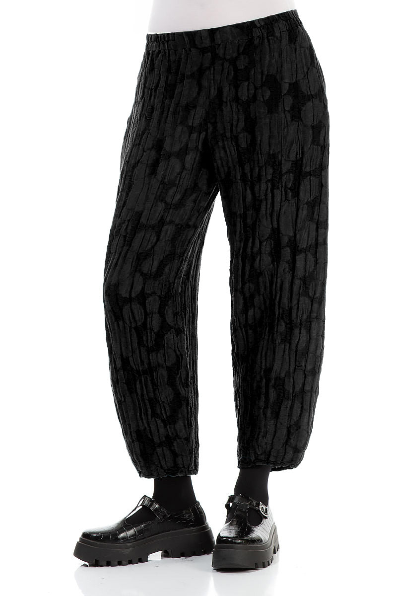 Cropped Taper Black Circle Silk Linen Trousers 3