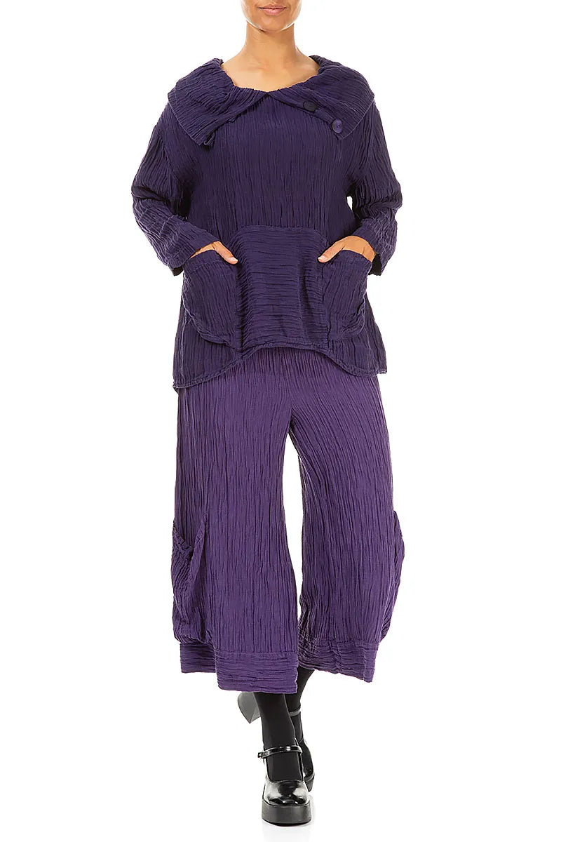 Cropped Wide Crinkled Purple Silk Trousers 4