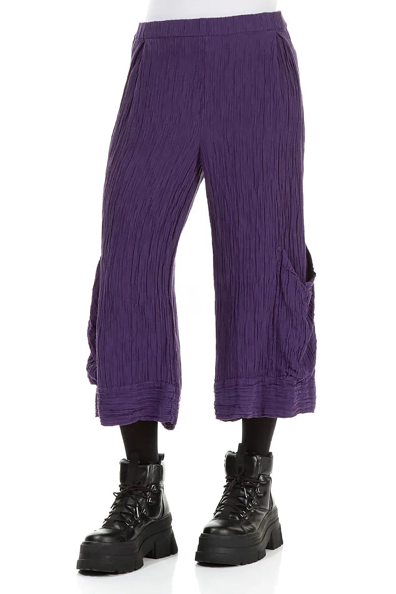Cropped Wide Crinkled Purple Silk Trousers 3