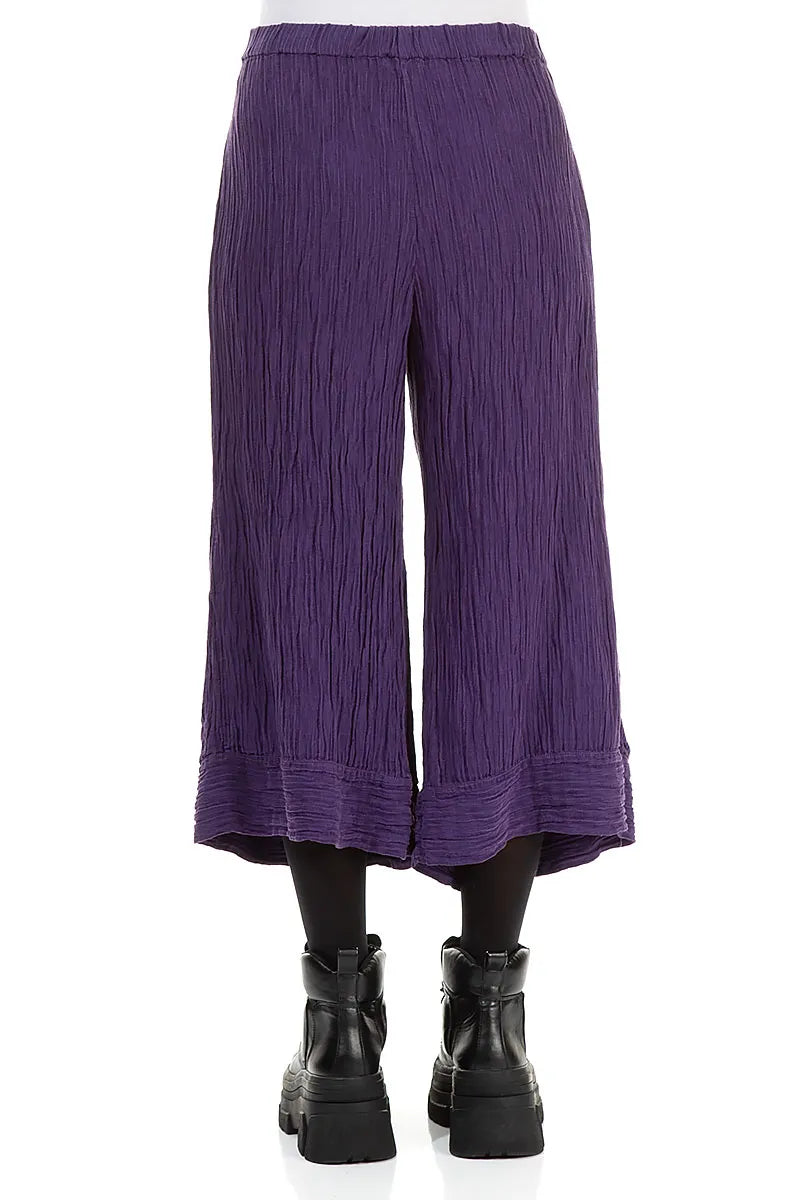 Cropped Wide Crinkled Purple Silk Trousers 2