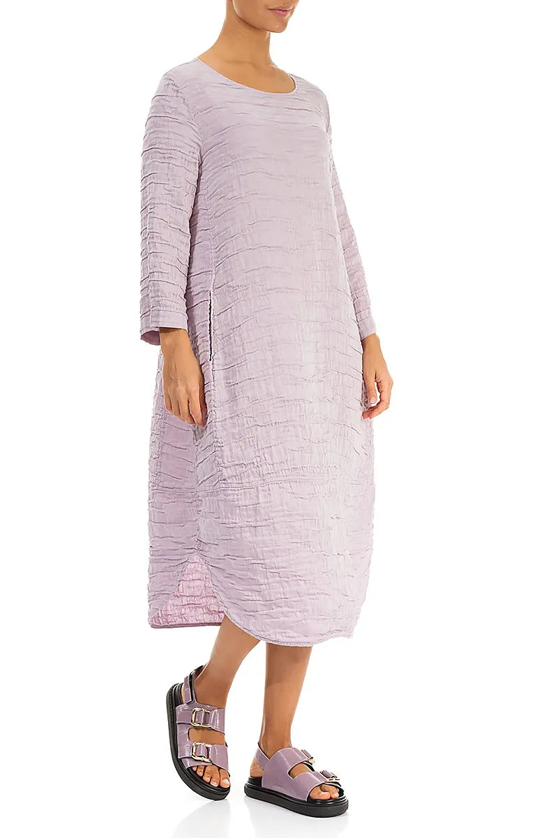 Curved Hem Lilac Crinkled Silk Linen Dress 4