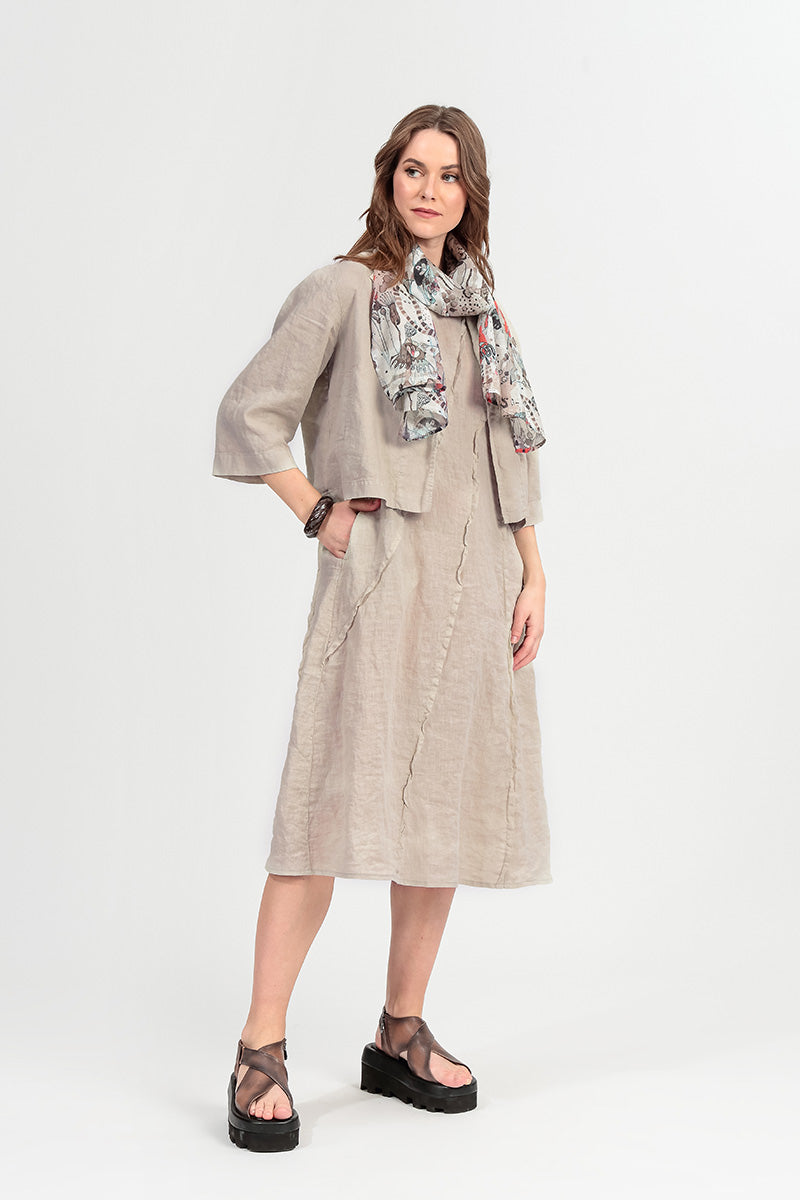 Curved Seam Beige Linen Dress 6