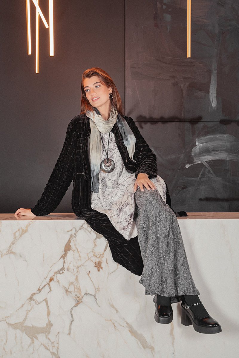 Veste en velours de soie plissé noir - Manteau