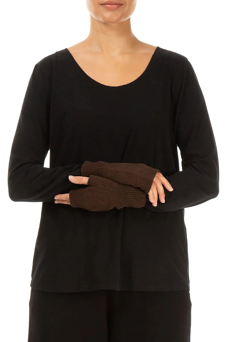 Manchettes en laine douce marron foncé