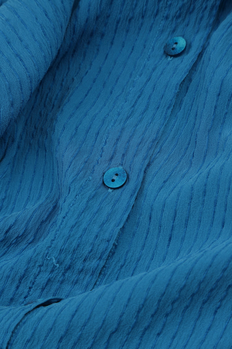 Deep Slit Cobalt Blue Striped Silk Jacket