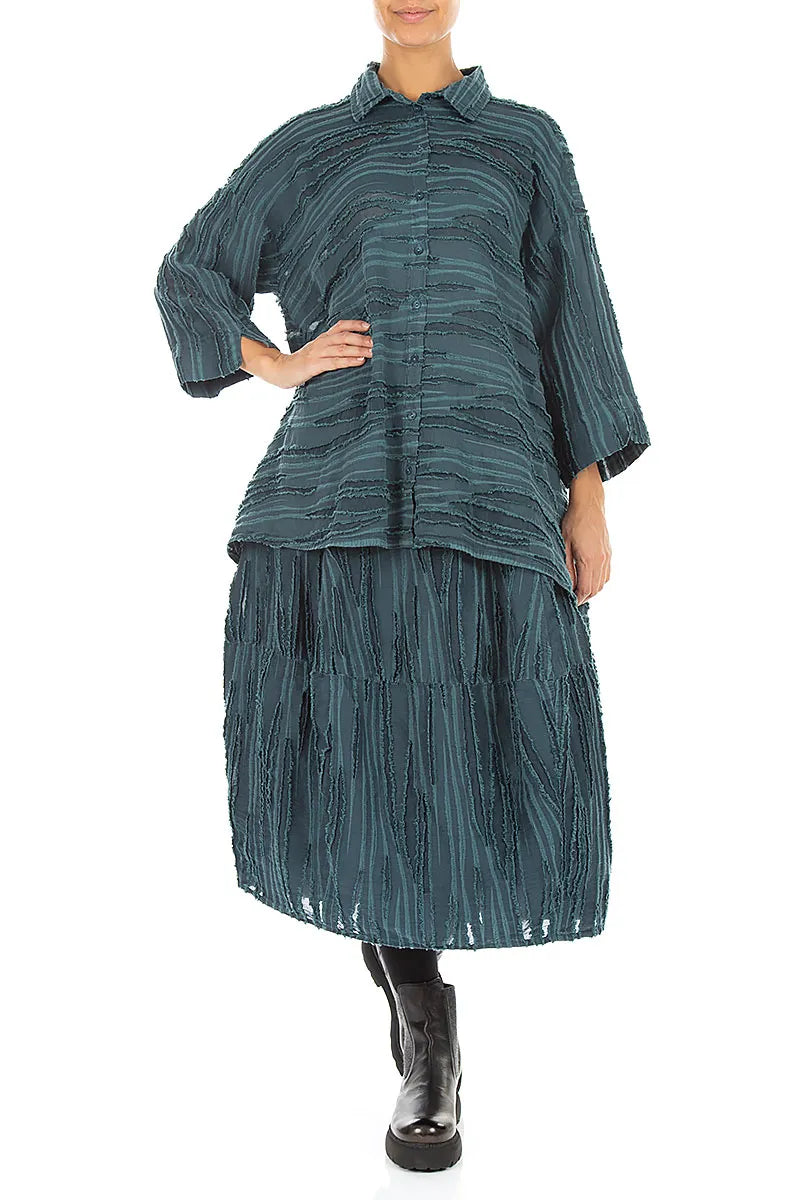 Deep Turquoise Fray Weave Skirt