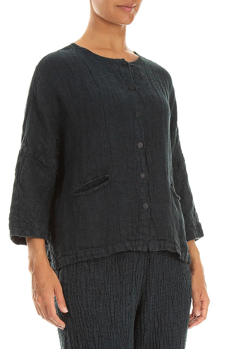 Deep Turquoise Mélange Linen Jacket Blouse 3