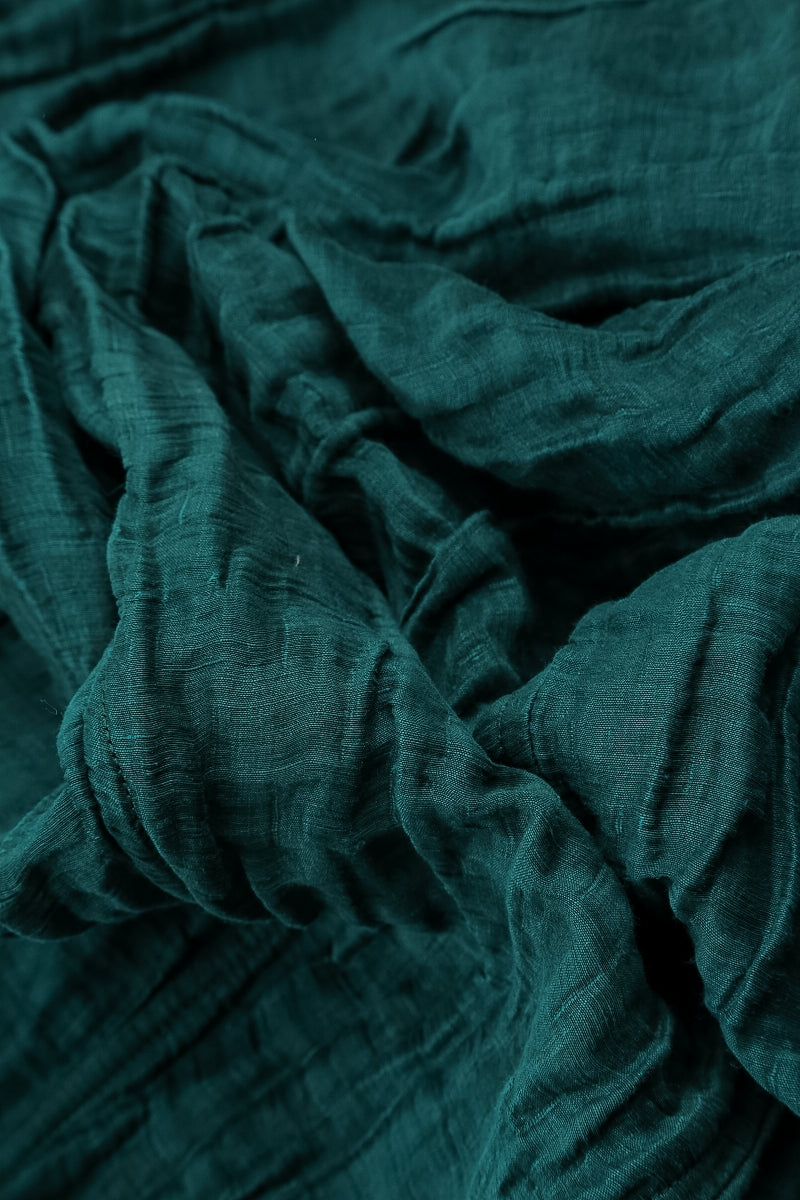 Detachable Collar Crinkled Peacock Silk Linen Tunic