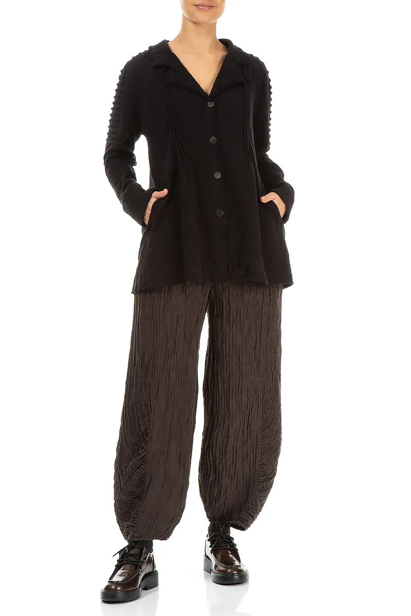Veste en coton ondulé noir à épaules détaillées