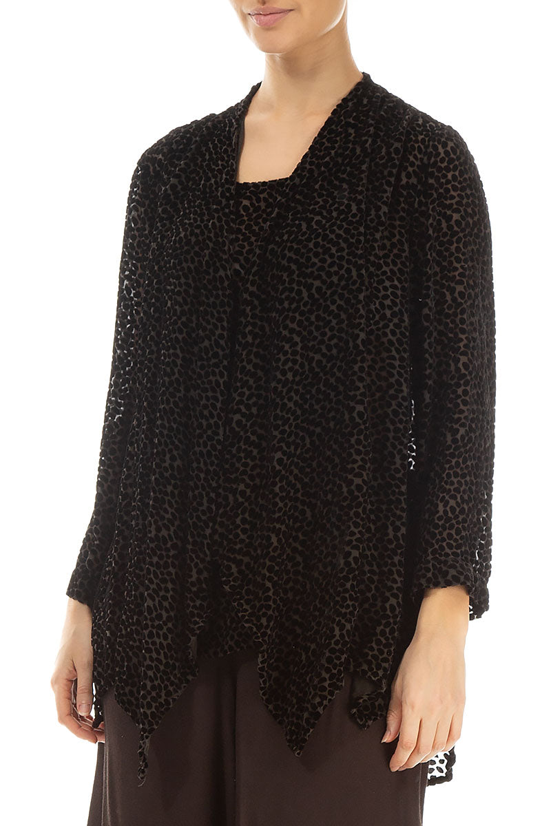 Devoré Dot Forest Brown Velvet Jacket - Blouse 3