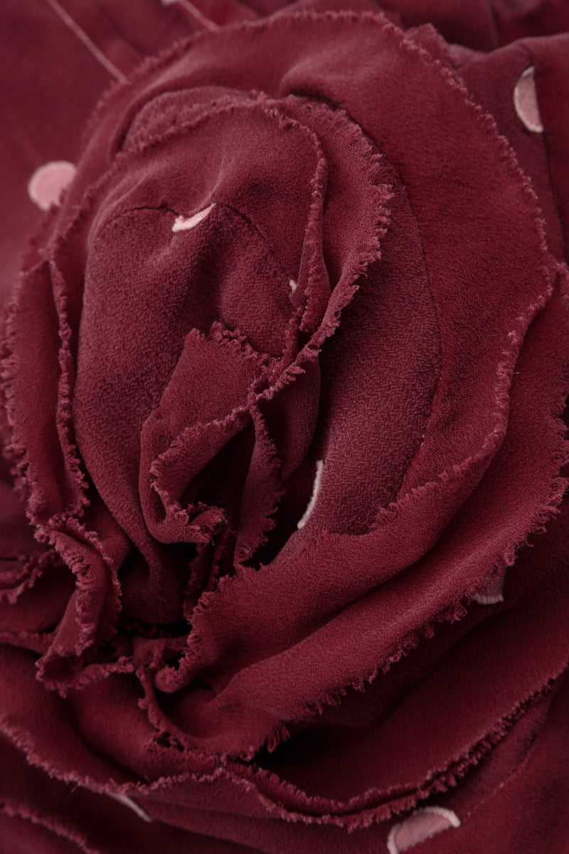Dotty Frilly Flower Dark Aubergine Silk Scarf 4