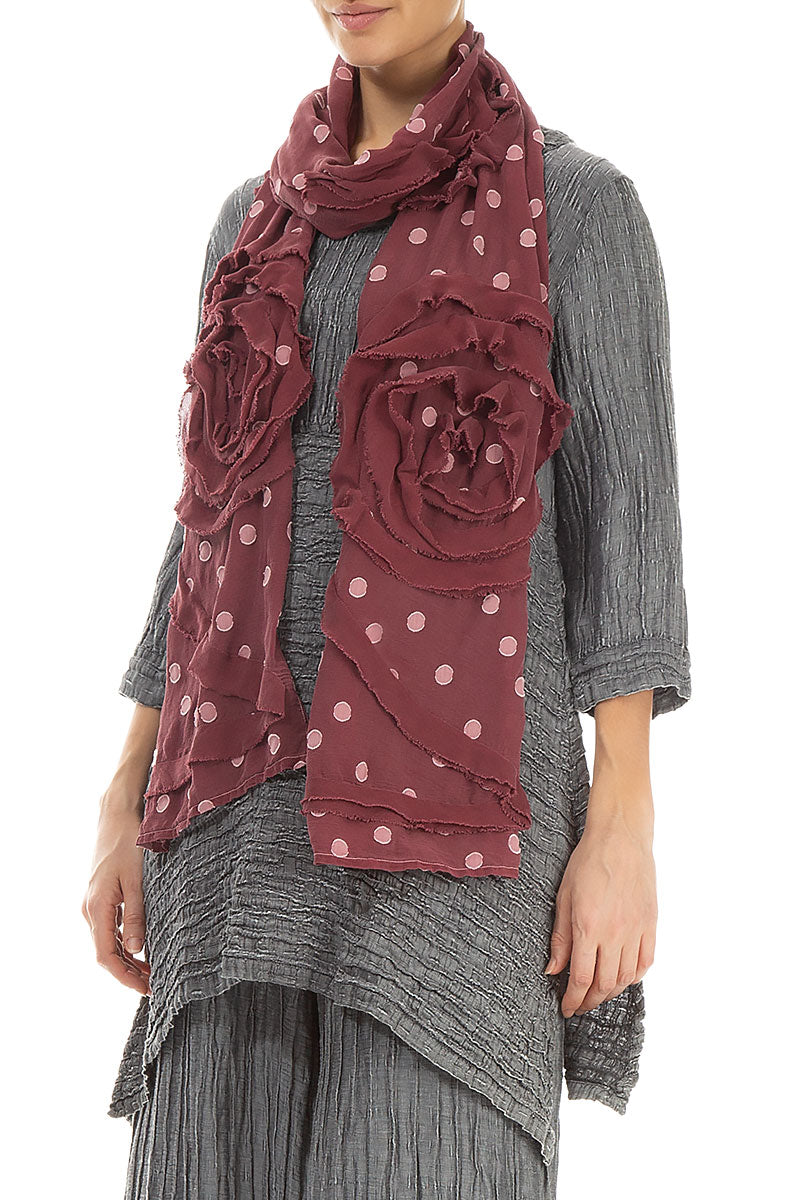 Dotty Frilly Flower Dark Aubergine Silk Scarf 3