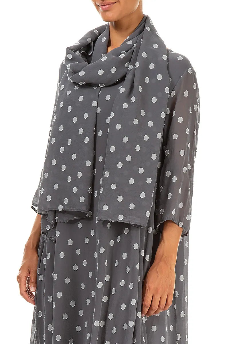 Dotty Grey Silver Silk Scarf 3