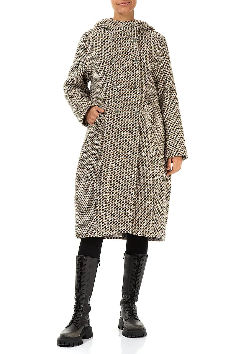 Double Breasted Beige Virgin Wool Coat