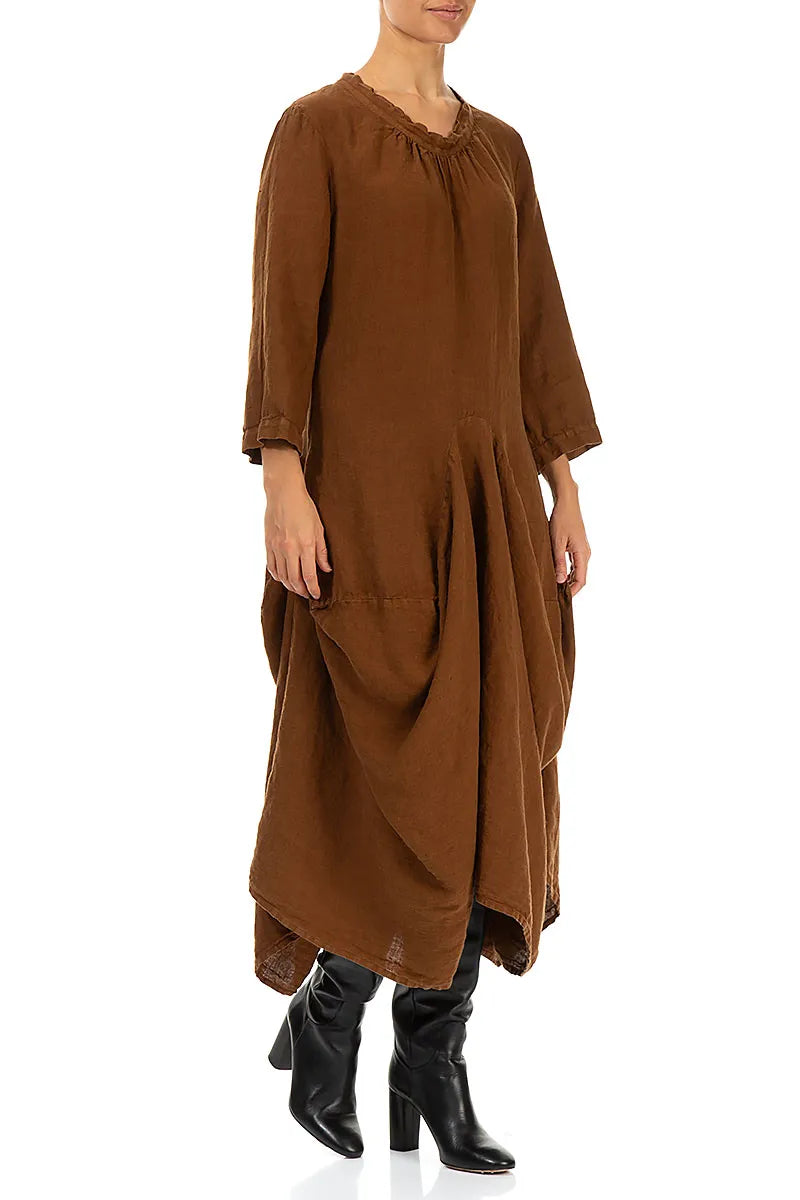 Robe drapée en lin cuivré vieilli