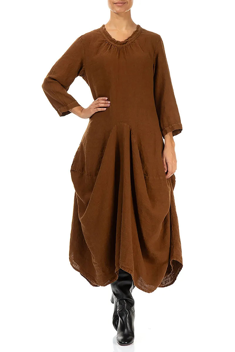 Robe drapée en lin cuivré vieilli